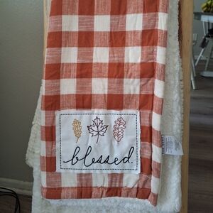 Rae Dunn Plaid Throw Blanket with Embroidered Leaves